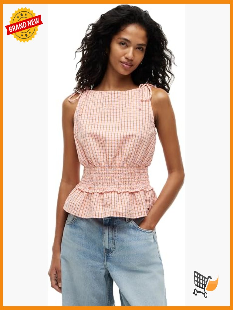 Women's Sleeveless Smocked Blouse With Adjustable Shoulder Ties